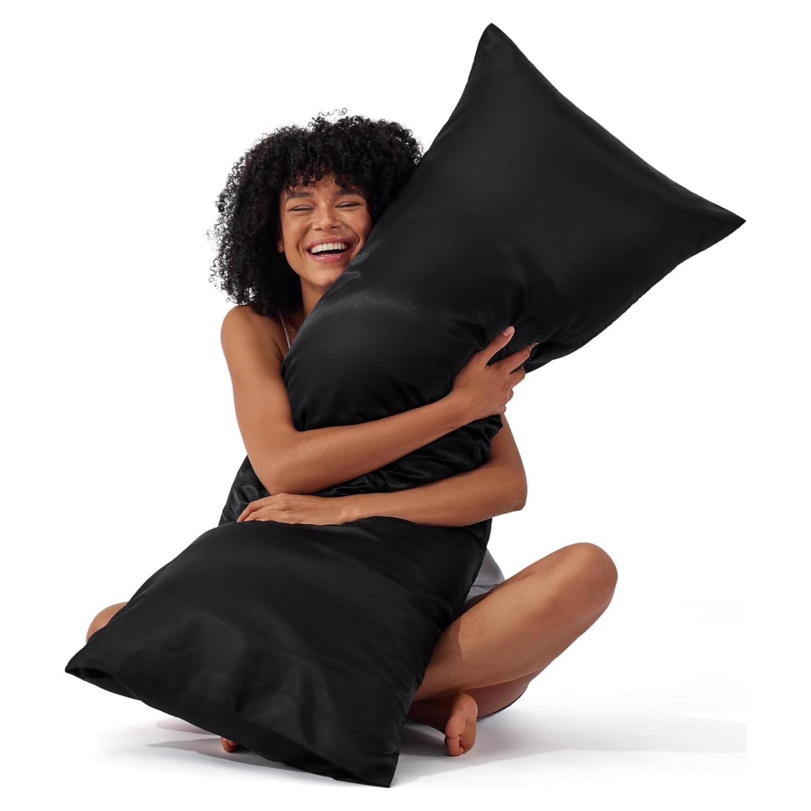 Funda de Almohada de Cuerpo Bedsure 50x137 cm Satinada Negra