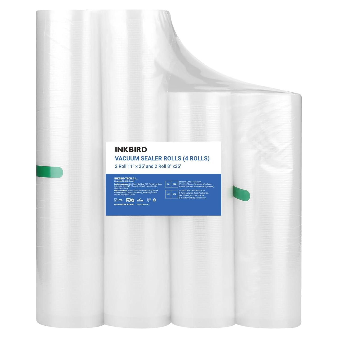 Bolsas de Sellado al Vacío Inkbird 4 Rollos 28,3cm x 7,6m