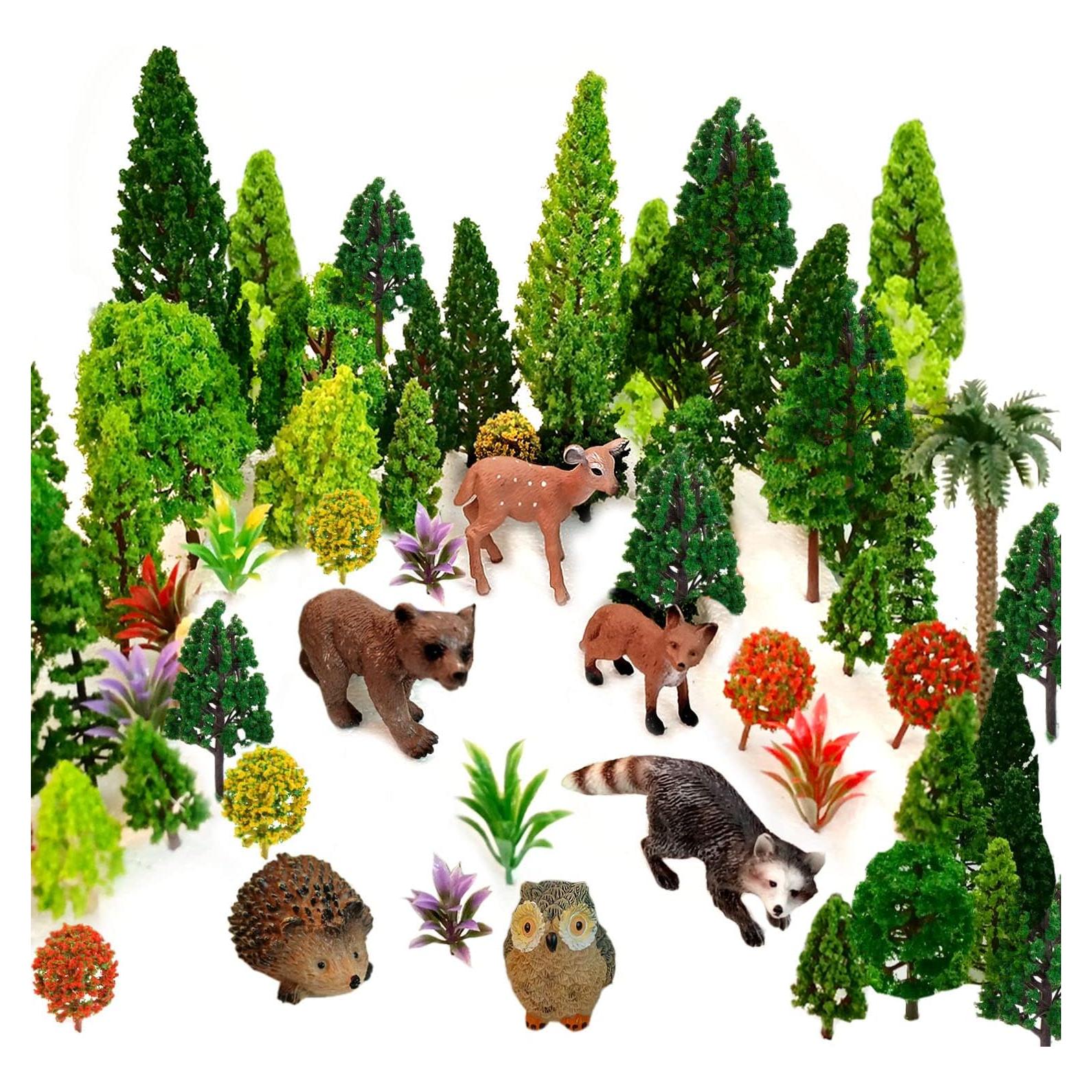 48pcs Árboles y Figuras de Animales para Escenografía de Trenes