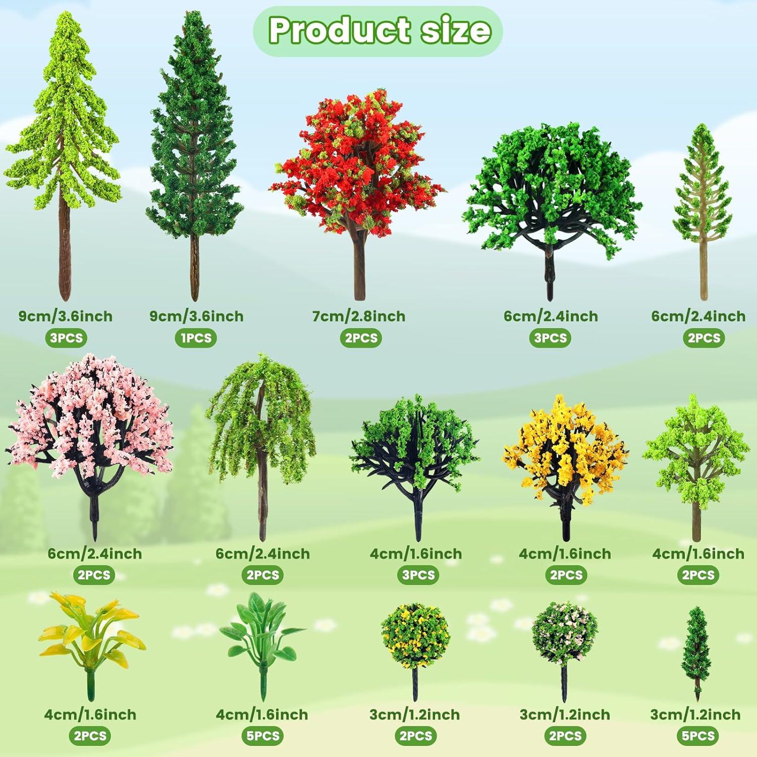 38 Piezas Mini Árboles de Modelo Coloridos QUOZUO 3-9 cm