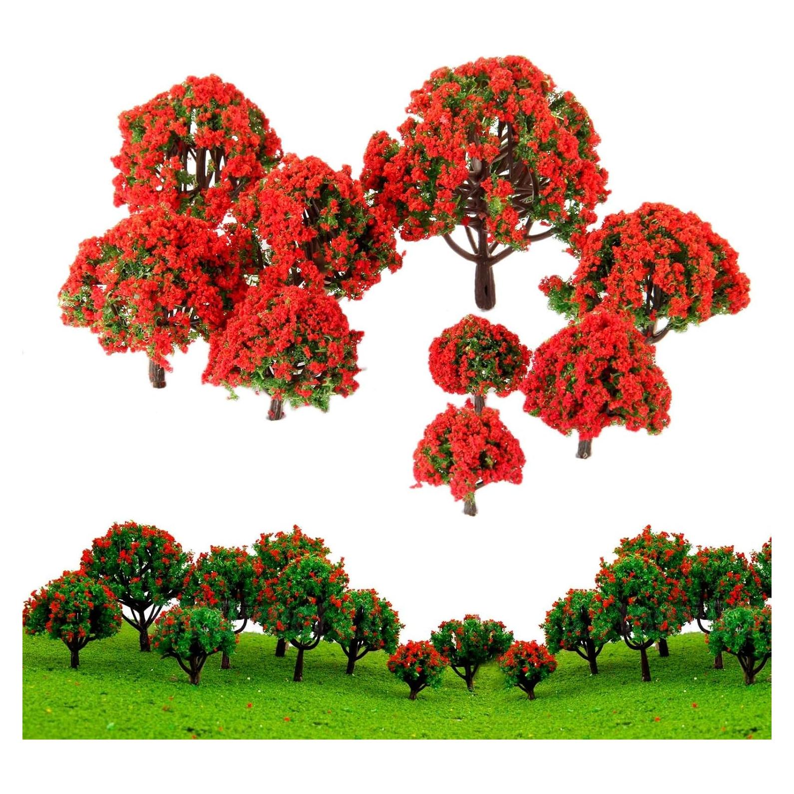 Yetaha 10pcs Árboles Modelo con Flores Rojas para Diorama
