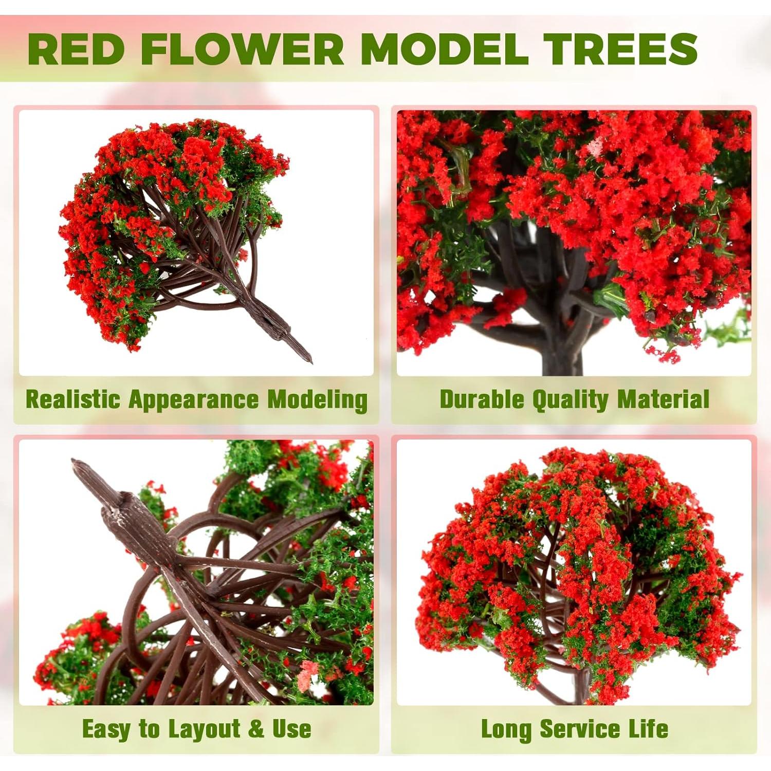 Yetaha 10pcs Árboles Modelo con Flores Rojas para Diorama