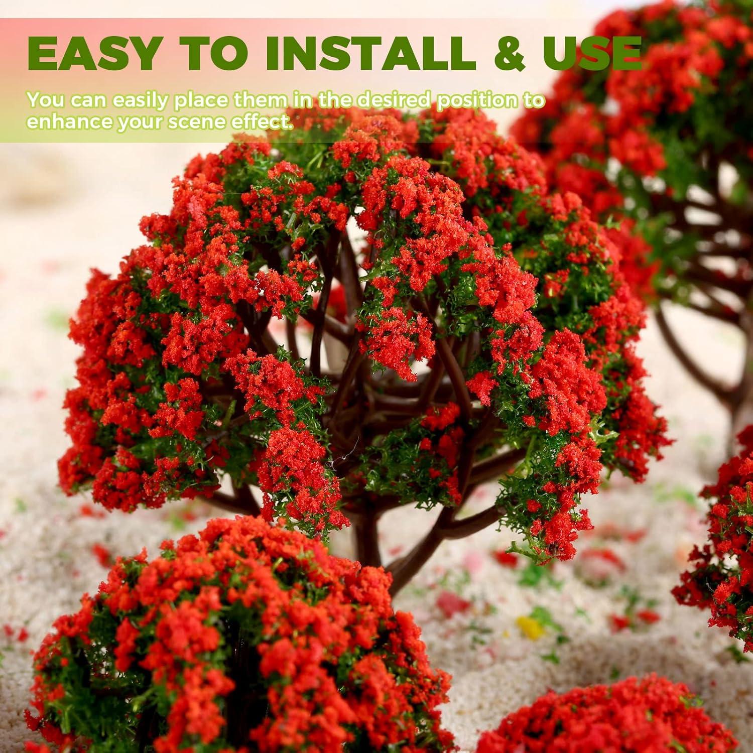 Yetaha 10pcs Árboles Modelo con Flores Rojas para Diorama