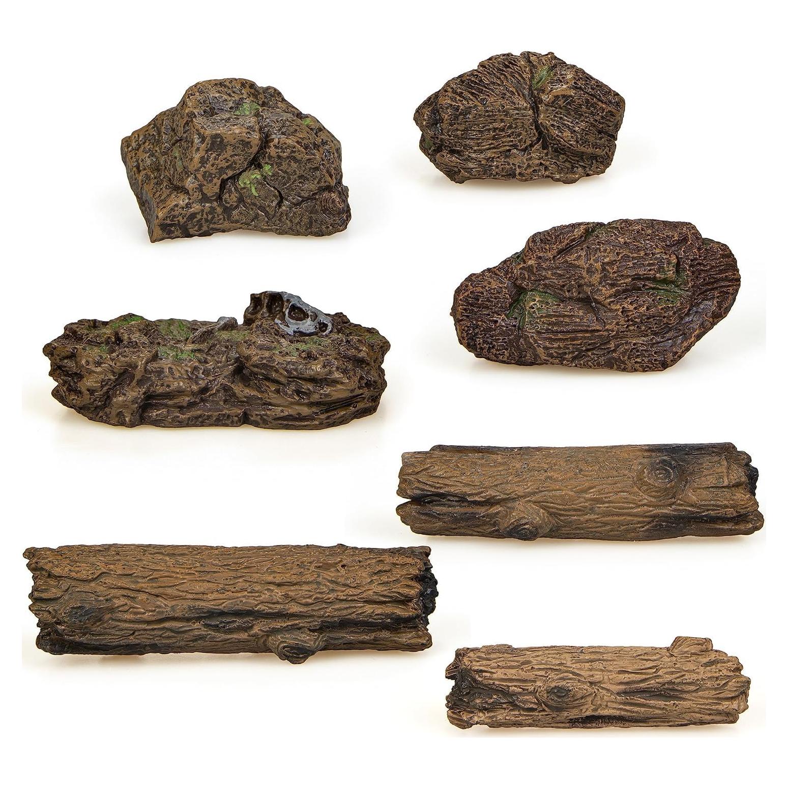 7 Piezas Troncos y Rocas Artificiales PIVNASY para Jardín