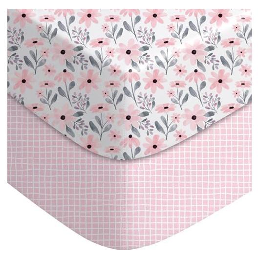 Sábanas Ajustadas Yoofoss Pack N Play 2 Piezas Floral Rosa
