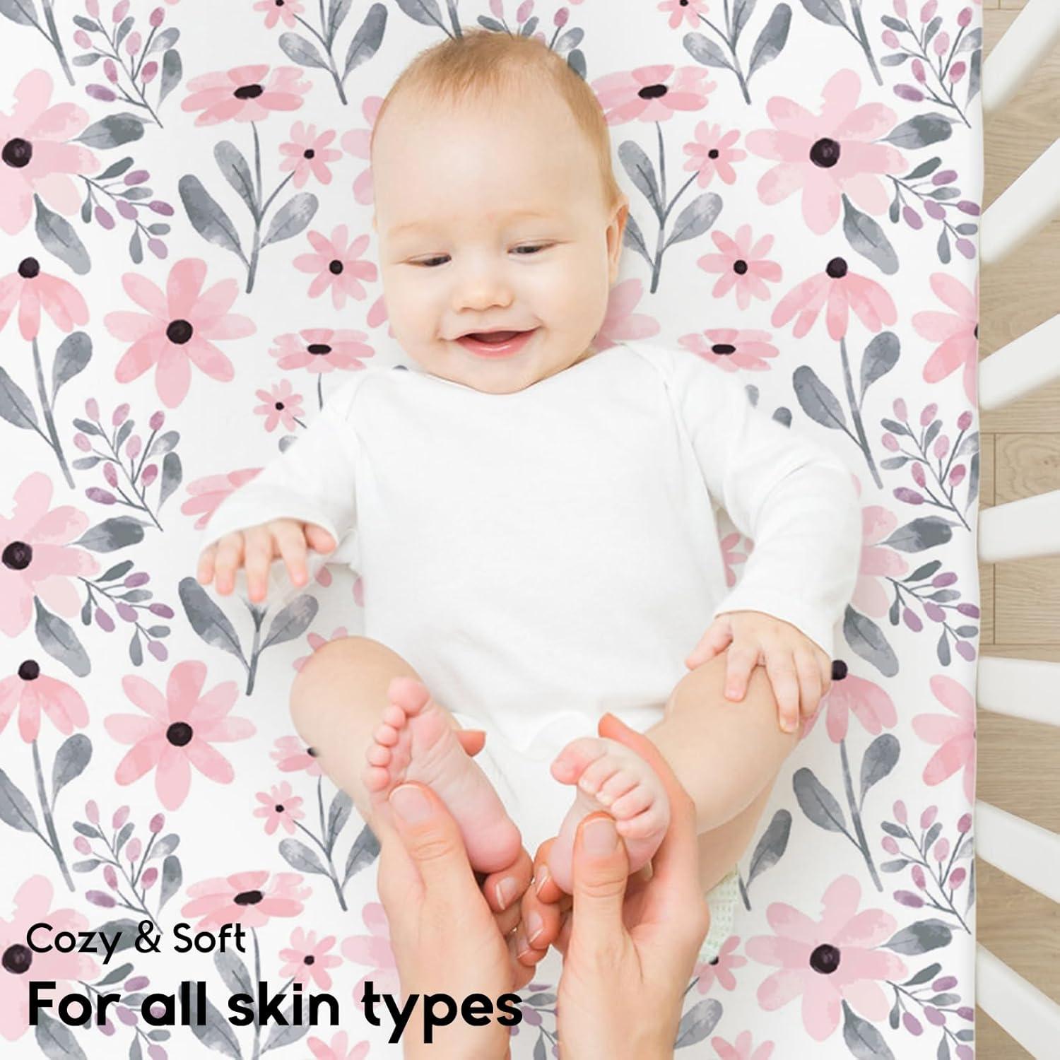 Sábanas Ajustadas Yoofoss Pack N Play 2 Piezas Floral Rosa