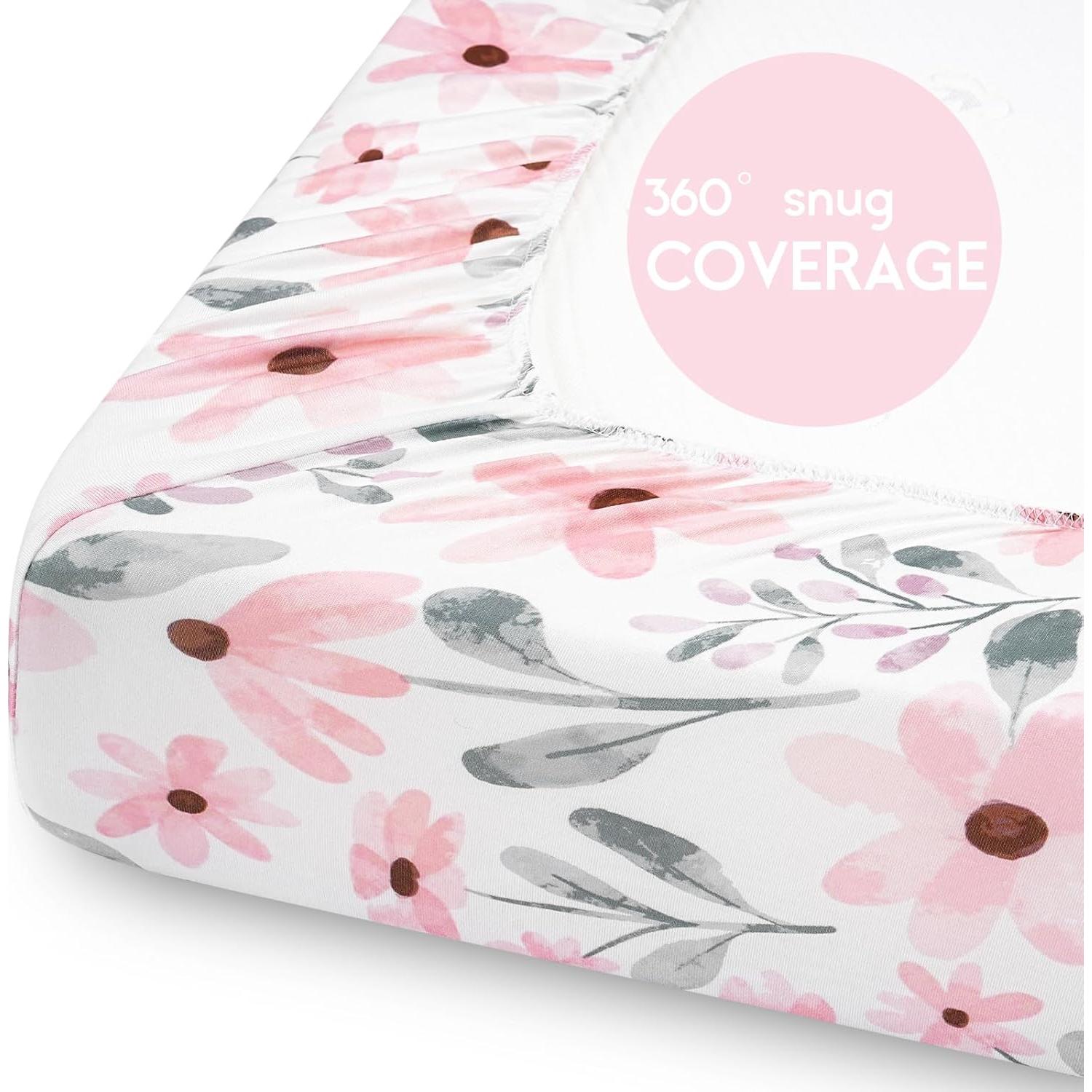 Sábanas Ajustadas Yoofoss Pack N Play 2 Piezas Floral Rosa