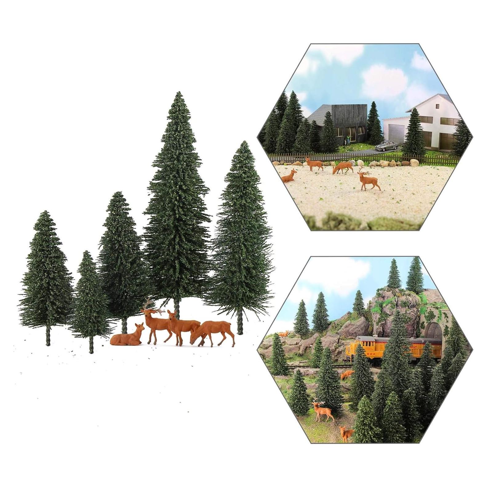 20 Árboles de Cedro Verde Oscuro y 4 Alces para Diorama HO