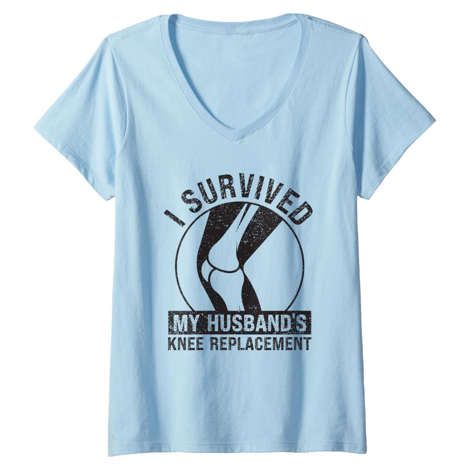 Camiseta V-Neck Mujeres Esposa Divertida Recuperación Rodilla