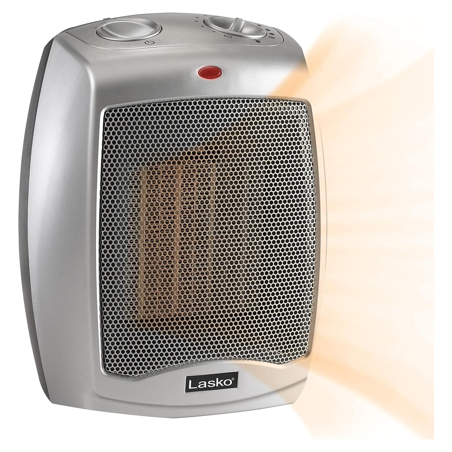 Desktop Electric Ceramic Space Heater with Adjustable Thermostat, 2 Heat Settings and Fan Only Mode, 9.2 Inches, Silver, 754200