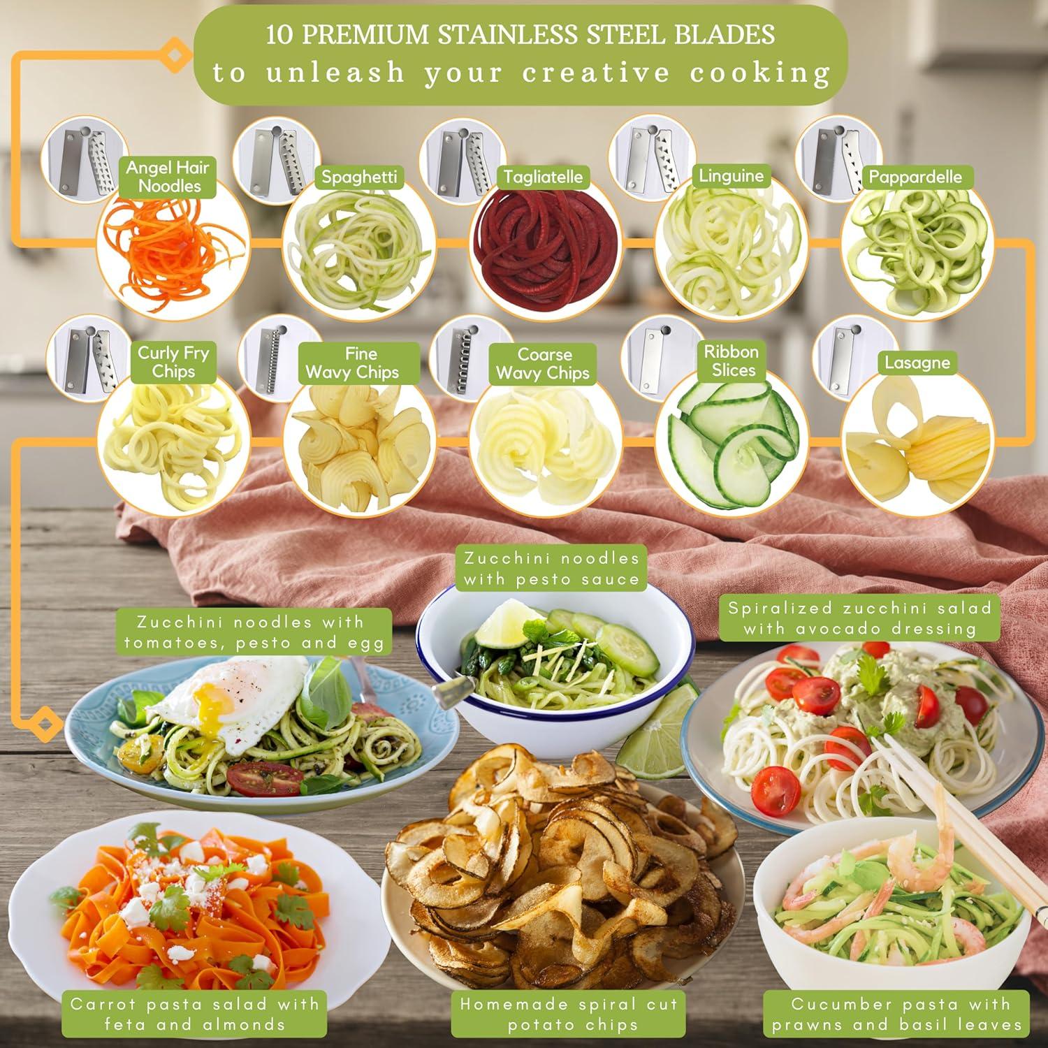 Espiralizador de Verduras Brieftons 10 Cuchillas Manual