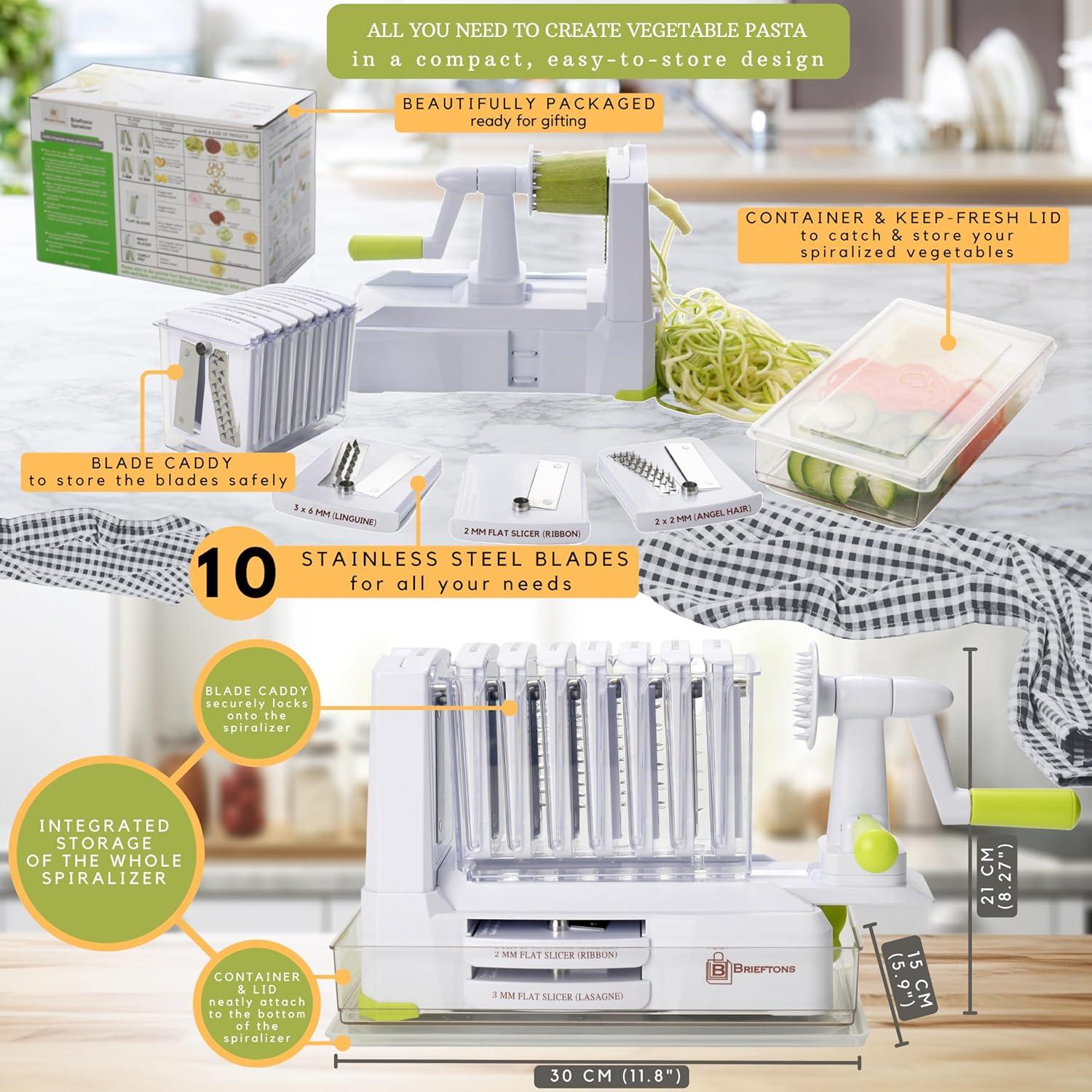 Espiralizador de Verduras Brieftons 10 Cuchillas Manual