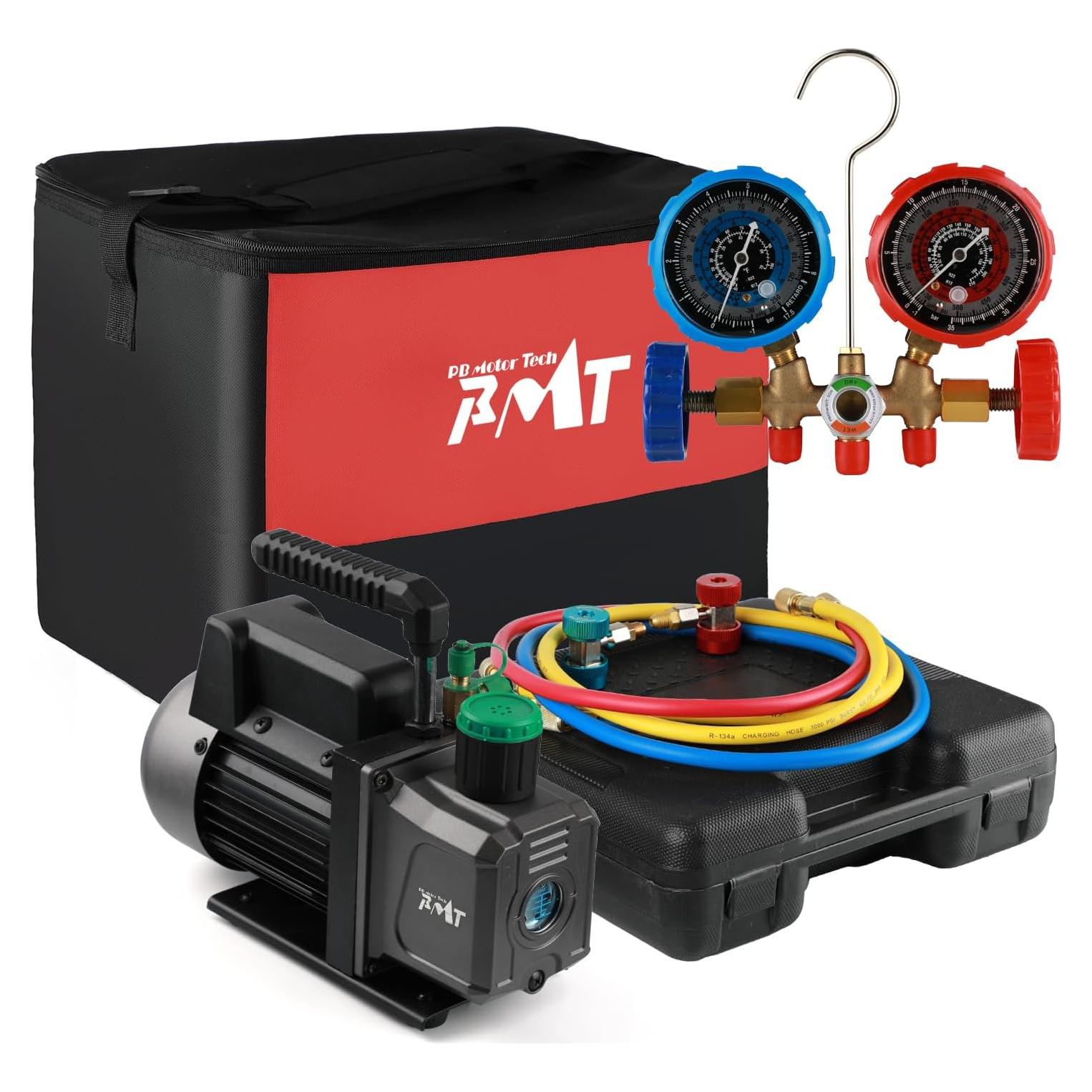 Bomba de Vacío PB Motor Tech 1/3HP 4.5CFM con Manómetro