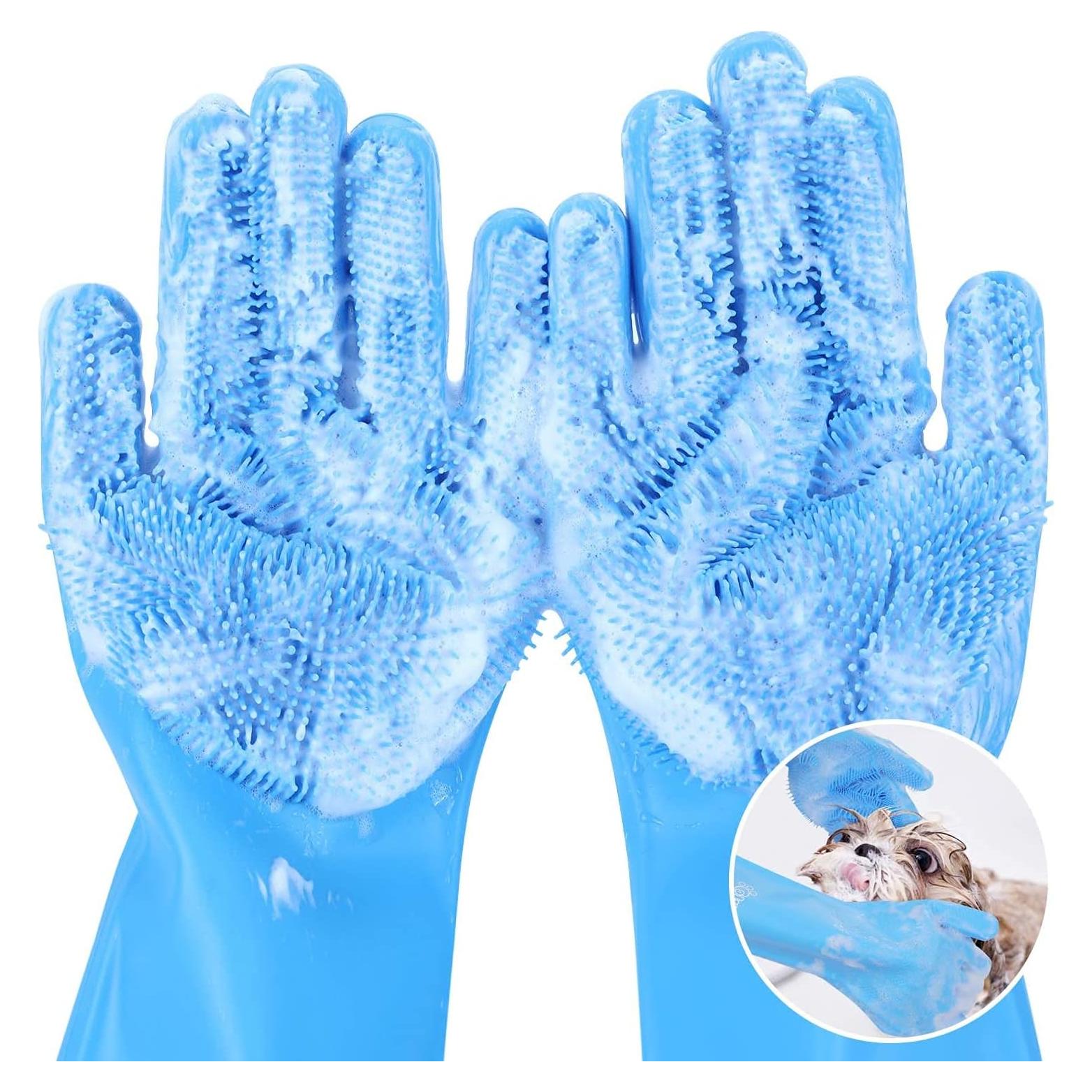 Guantes de Aseo para Mascotas Pecute - Silicona Azul 34x15cm