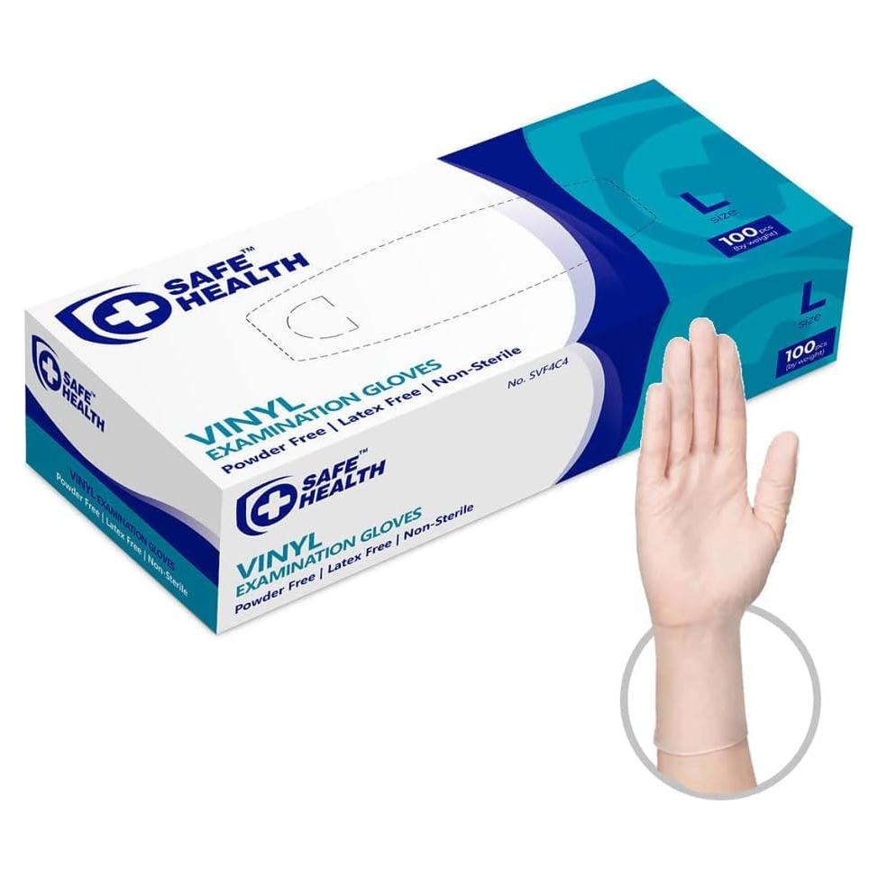 Guantes de Examen Desechables Vinilo Safe Health 100 Pcs