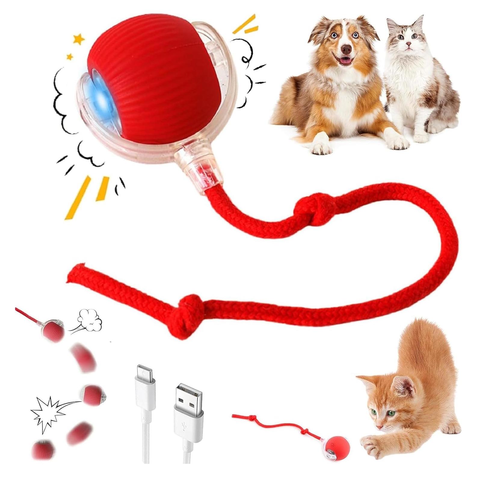 Purrmitive 2025 Durable Interactive Cat Toys for Indoor Cats, Dog Toys Ball, Rolling Pet Ball, Smart Automatic Cat Chase Balls Toy, Interactive Dog Toys Speedy Tail,Kitten & Cat Toys Interactive (Red)
