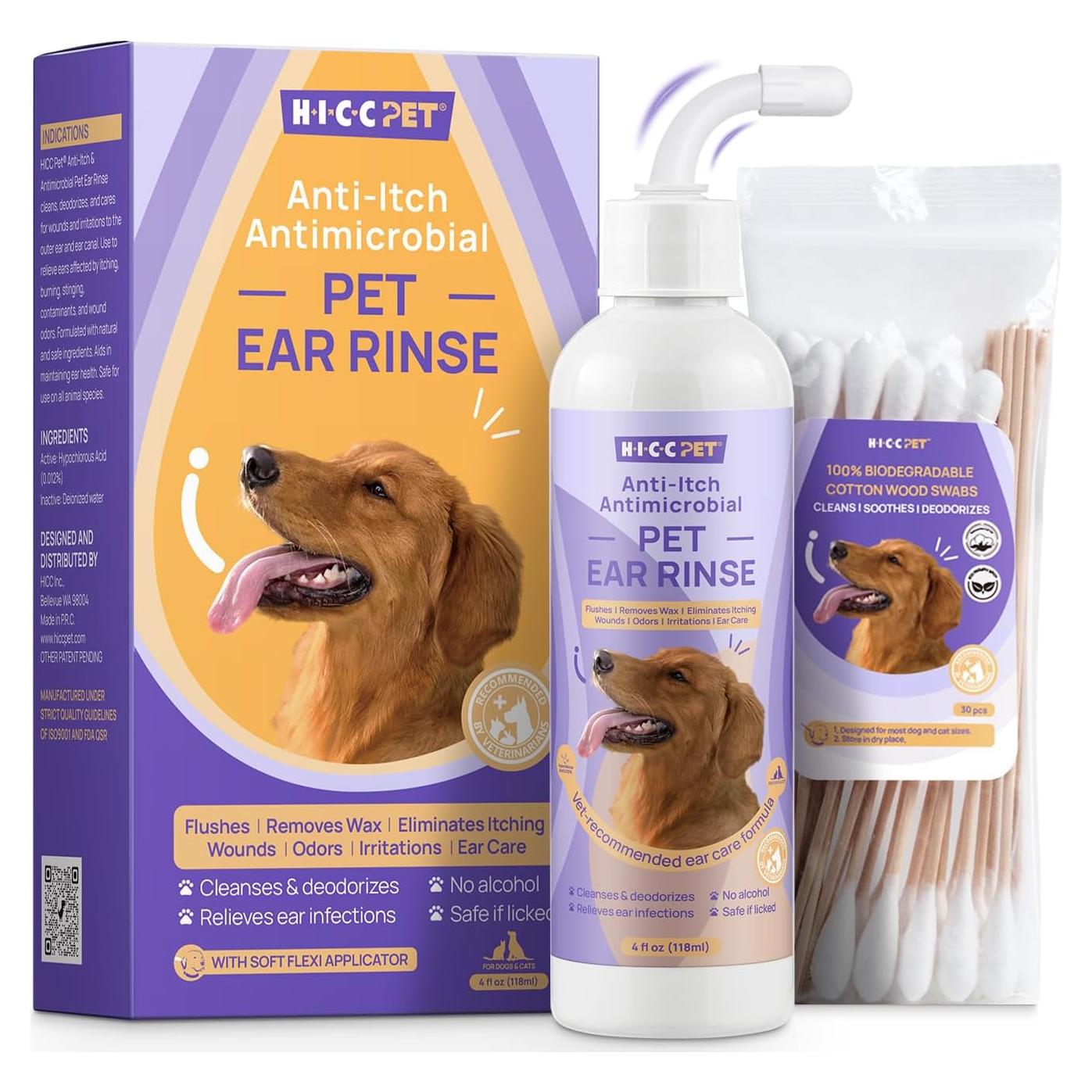 Gotas para Oídos HICC Pet 118 ml - Tratamiento Infecciones Perros y Gatos