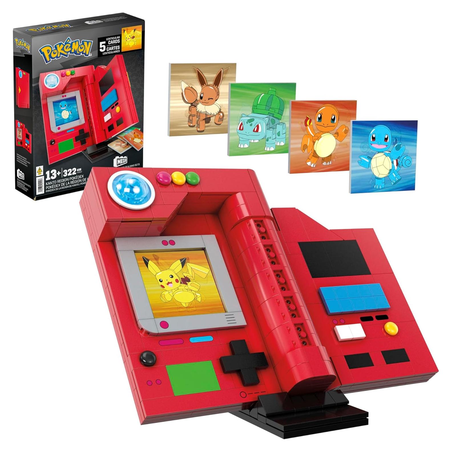 MEGA Pokémon Building Toys Set, Kanto Region Pokédex with 322 Pieces, Light and 5 Lenticular Cards, for Kids or Adult Collectible