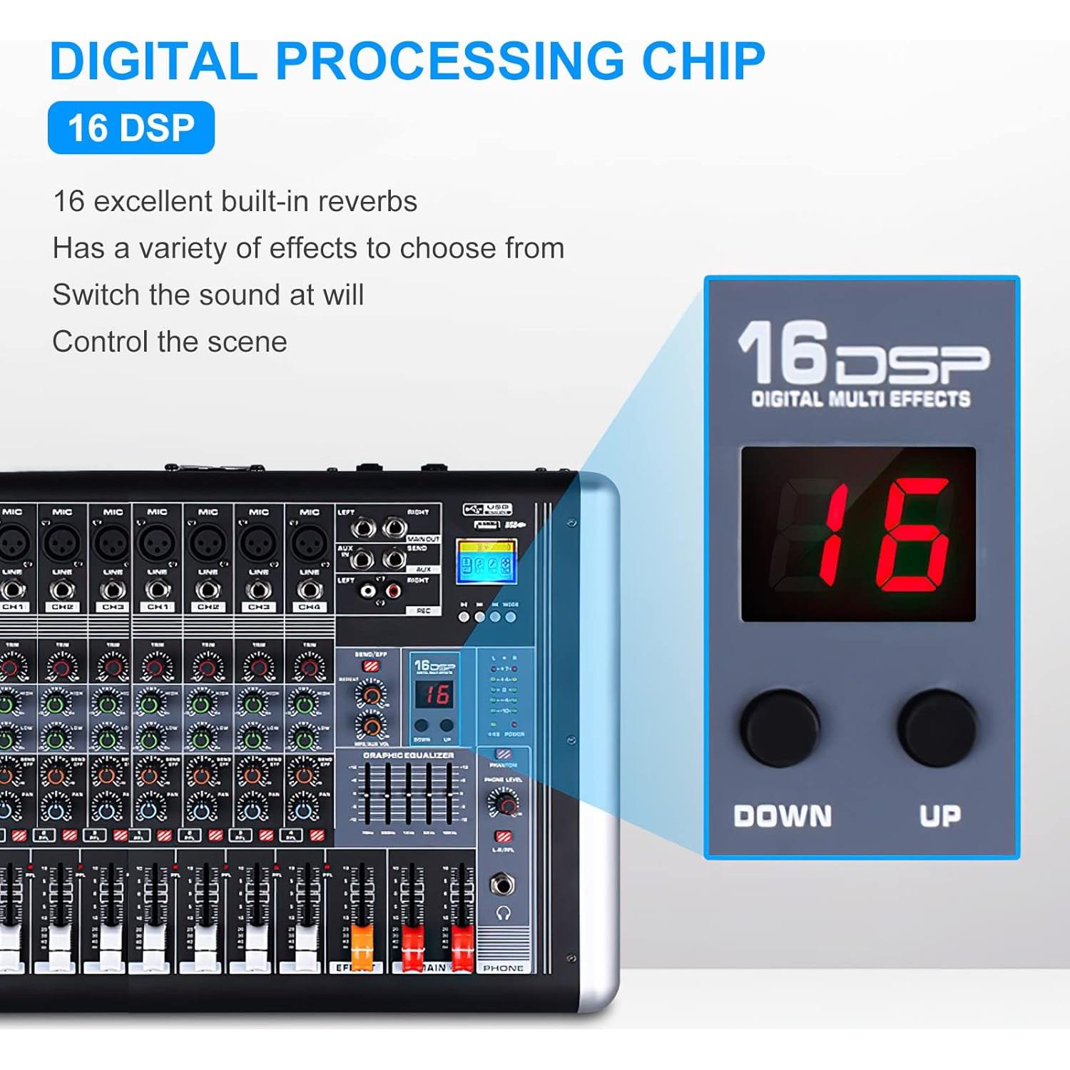 Mezclador de Audio 8 Canales 300W Amplificador DJ con Efectos