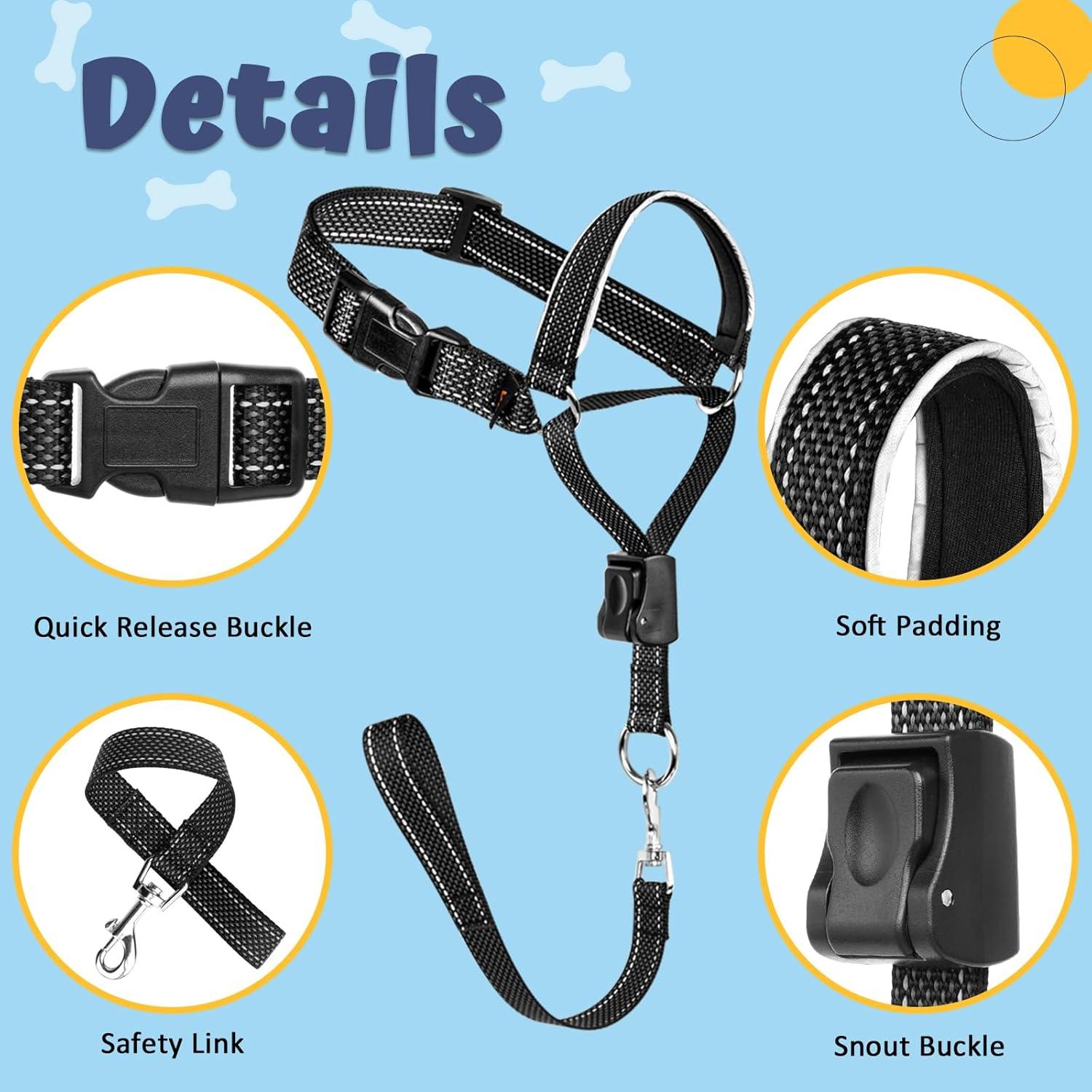 Collar de Cabeza Barkless L Negro para Perros Grandes y Medianos