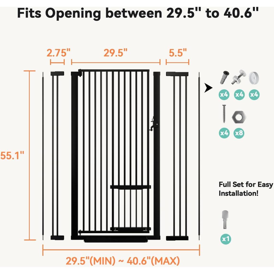 Puerta para Mascotas COMOMY 139.9 cm Alta Ajustable Negra