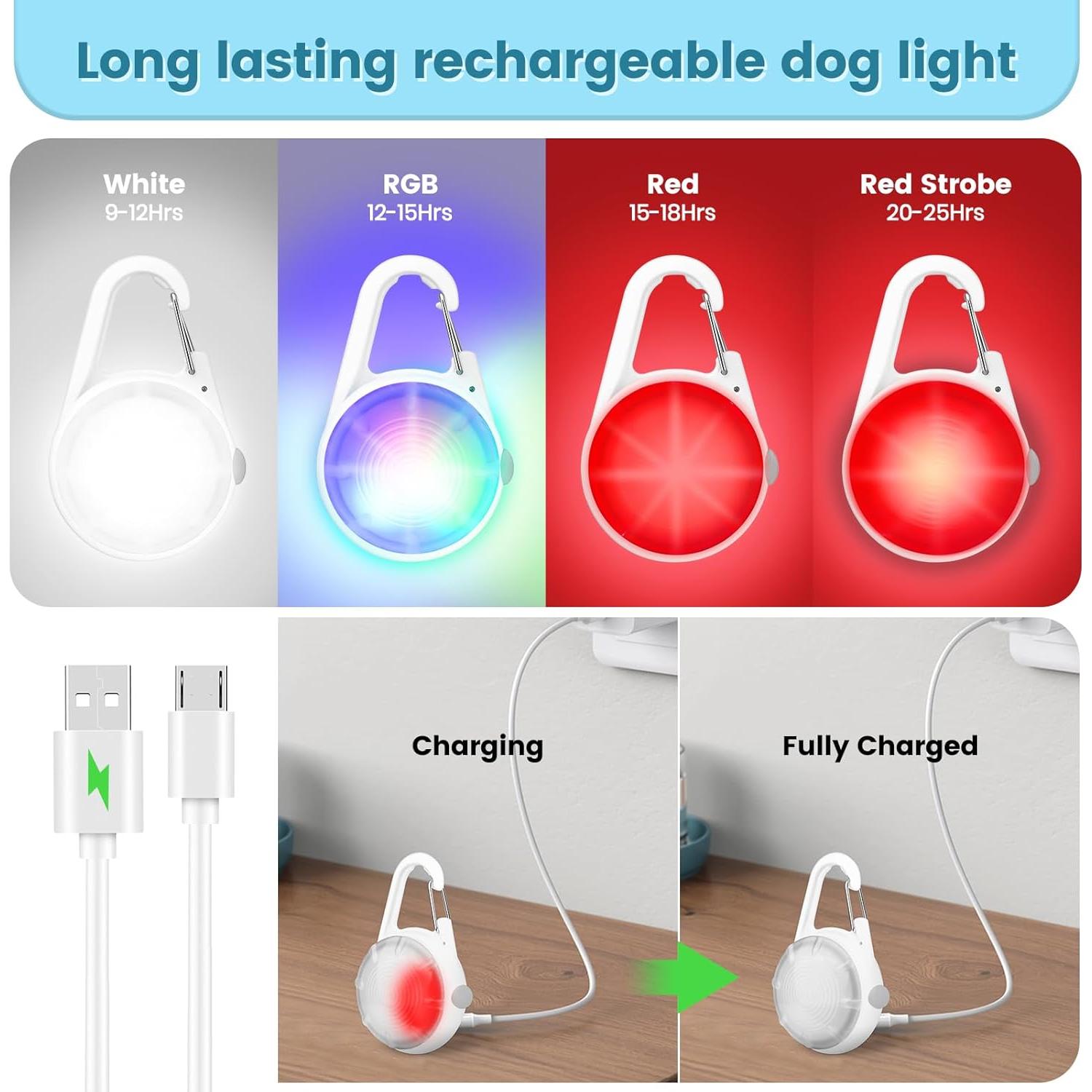 Collar LED recargable para perro POEEY con luz RGB 2Pack