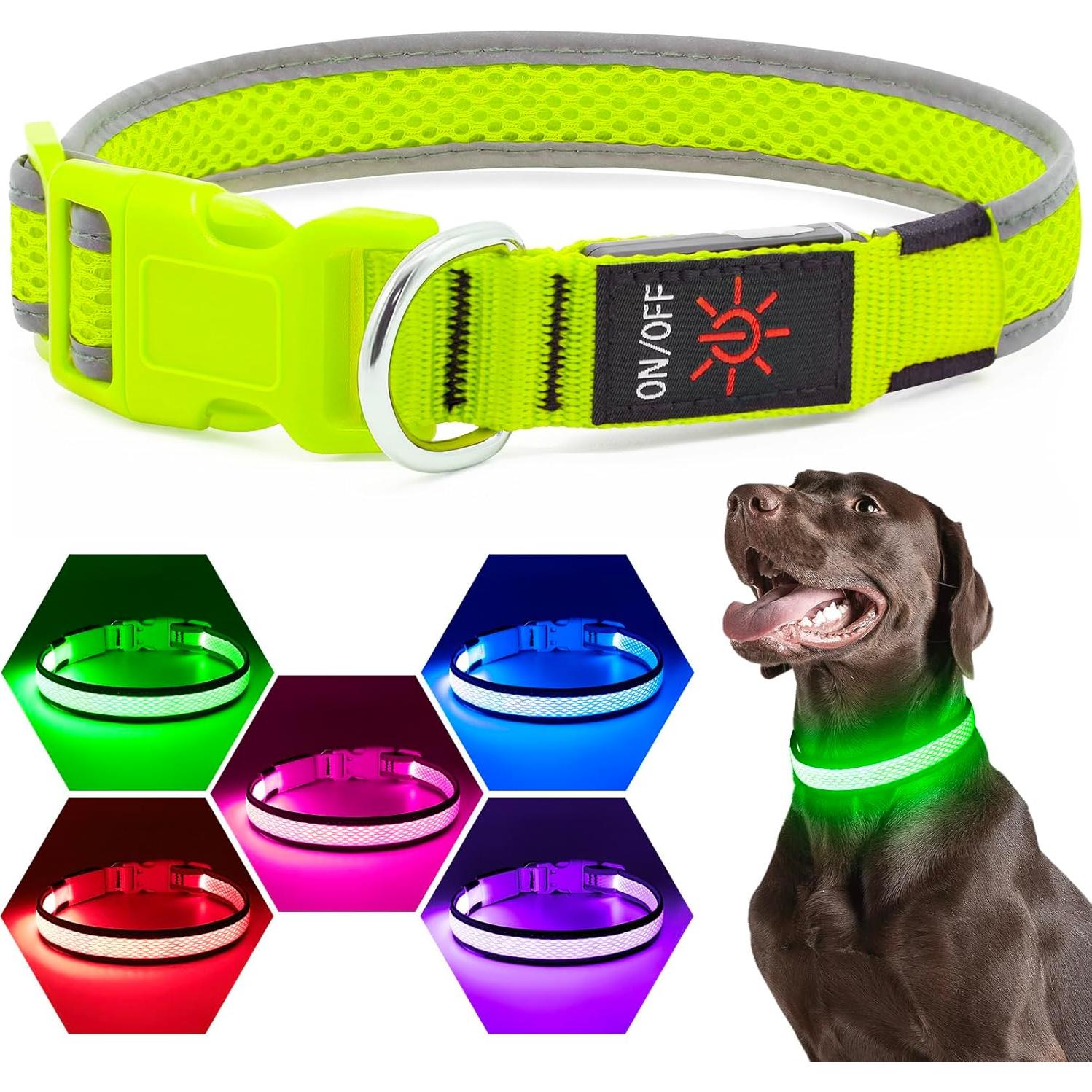 Collar de Perro LED Yuansen Verde Neón Pequeño Recargable