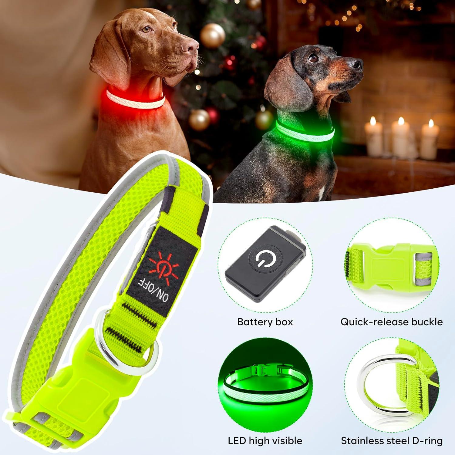 Collar de Perro LED Yuansen Verde Neón Pequeño Recargable