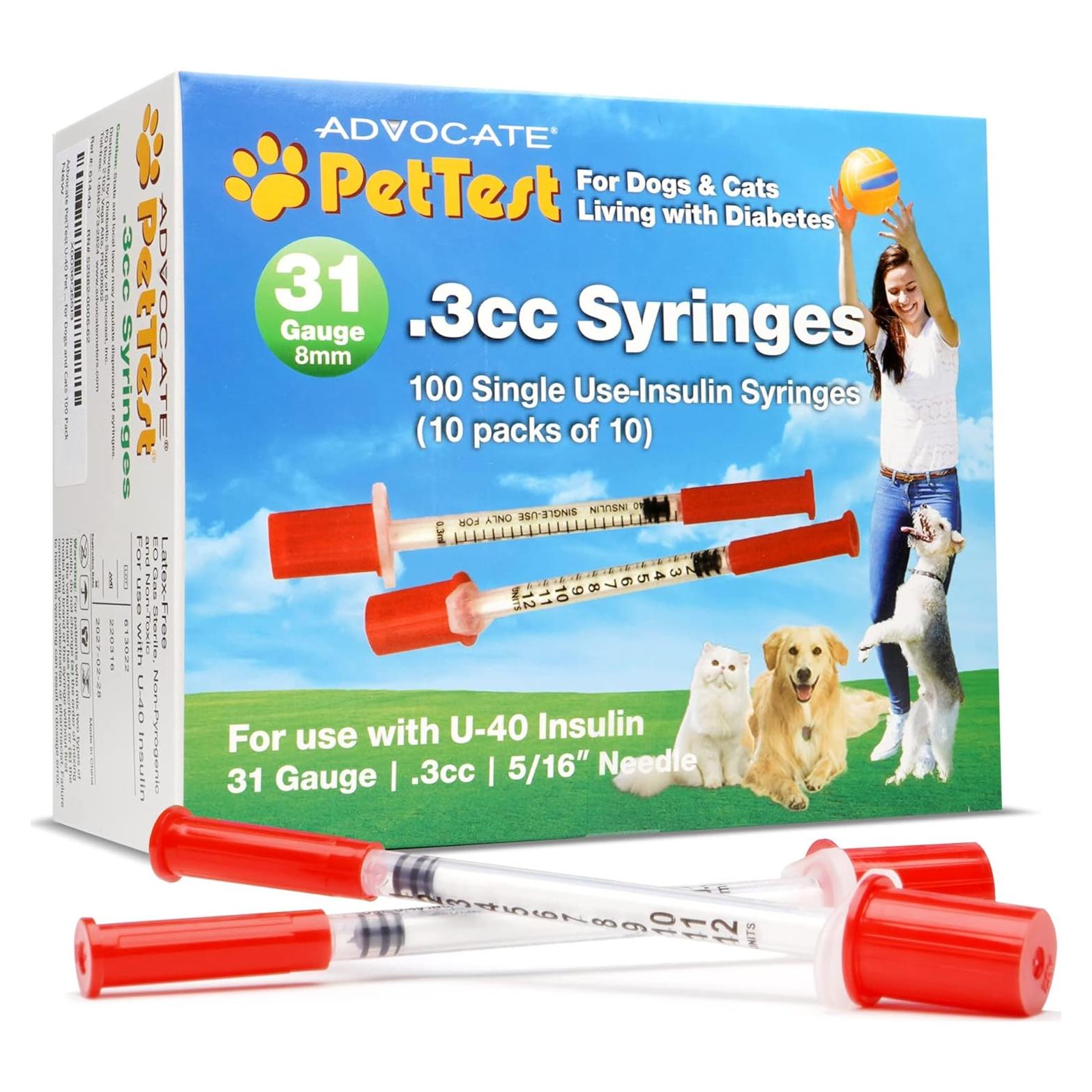 Jeringas de Insulina U-40 PetTest 0.3CC 31G para Mascotas