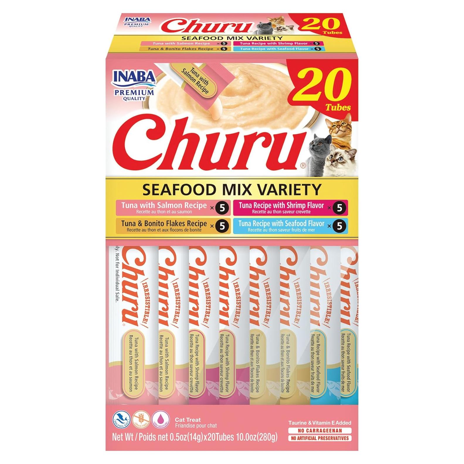 Golosinas para Gatos INABA Churu 20 Tubos 0.5 Onzas Mariscos