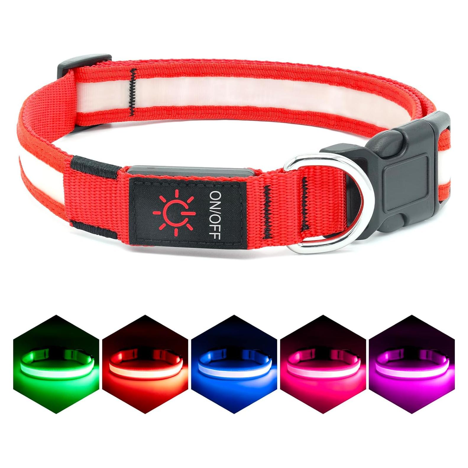 Collar LED para Perros Vizpet Grande Rojo Ajustable USB