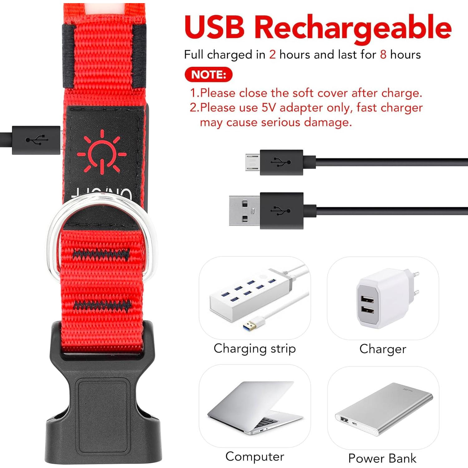 Collar LED para Perros Vizpet Grande Rojo Ajustable USB