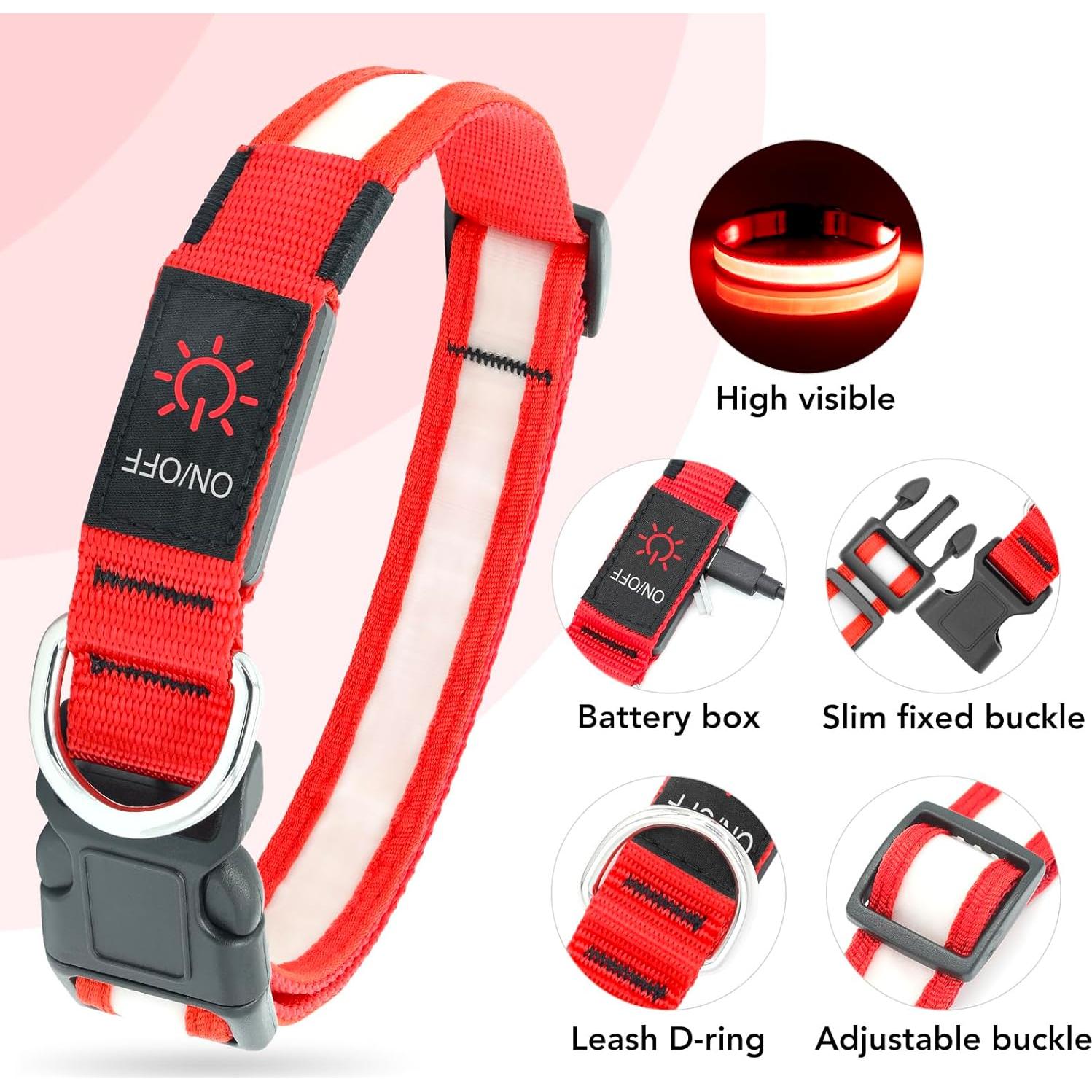 Collar LED para Perros Vizpet Grande Rojo Ajustable USB