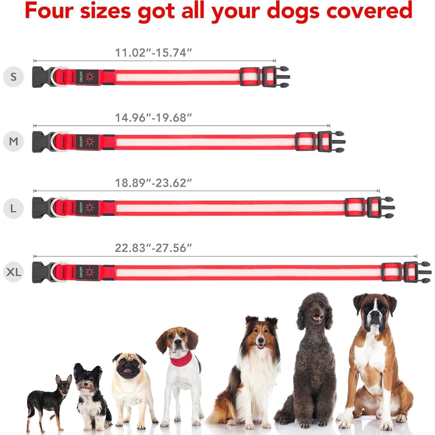Collar LED para Perros Vizpet Grande Rojo Ajustable USB