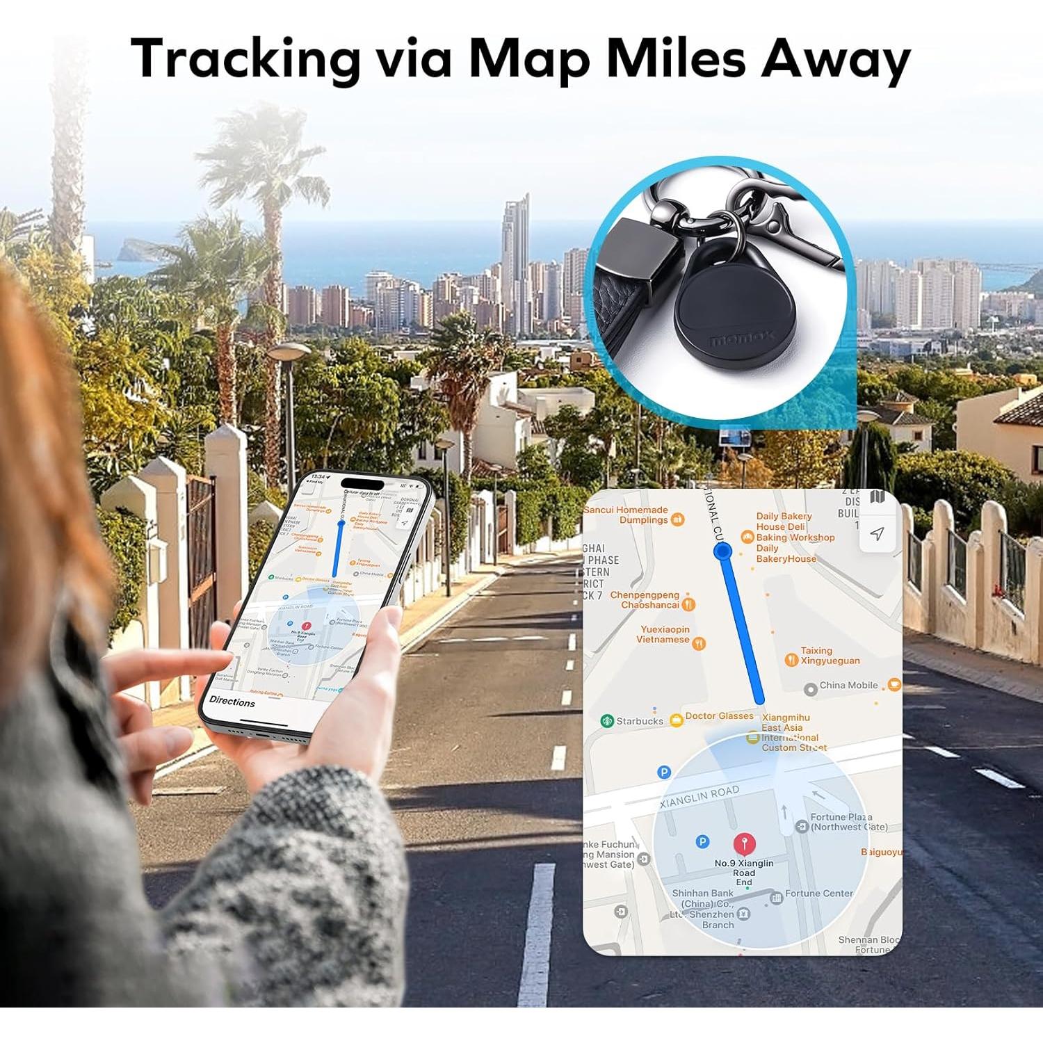 Localizador Electrónico Momax Tracker Negro para Llaves y Mascotas