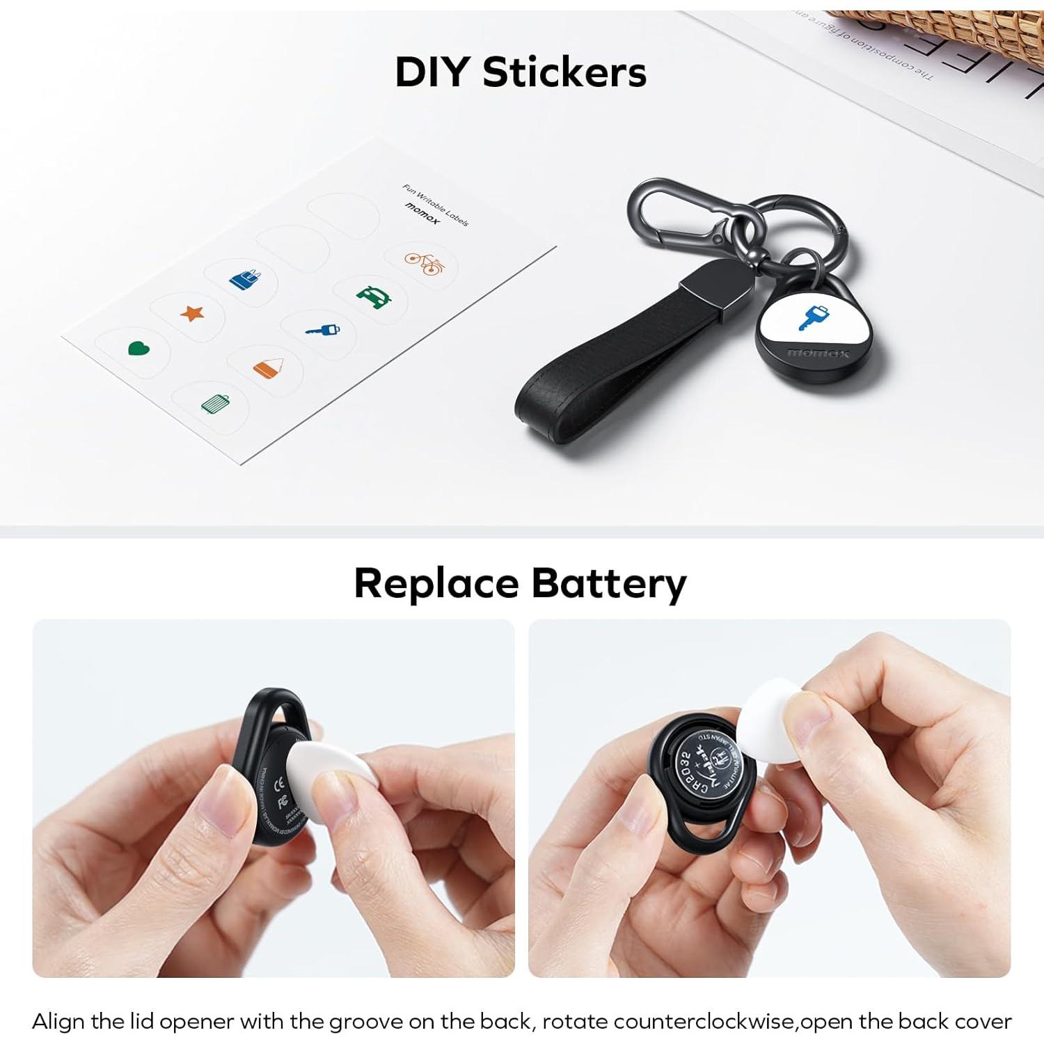 Localizador Electrónico Momax Tracker Negro para Llaves y Mascotas