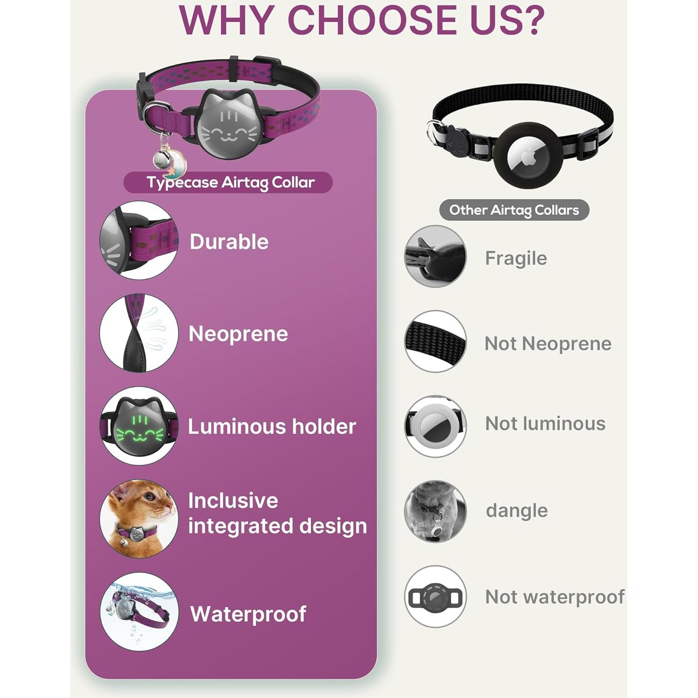 Collar para Gato Tipo Airtag Impermeable Rosa 9-13 pulgadas