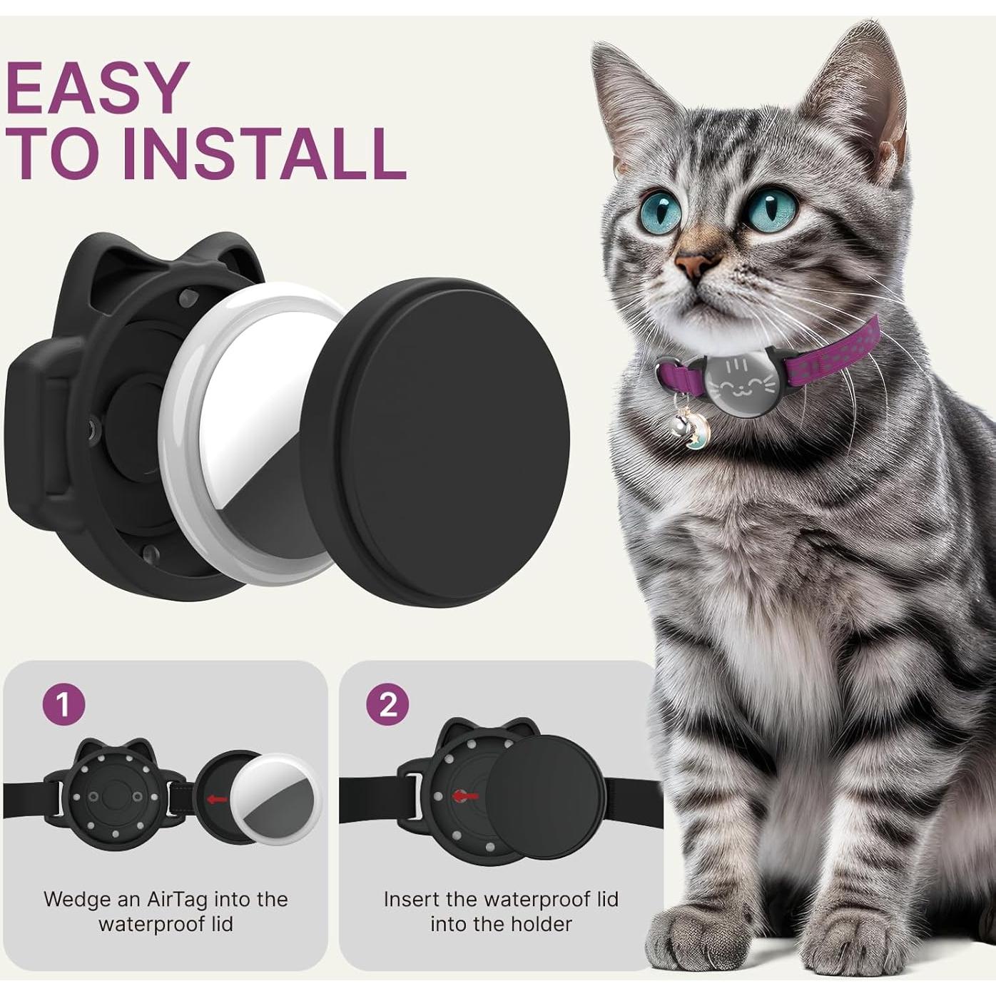 Collar para Gato Tipo Airtag Impermeable Rosa 9-13 pulgadas