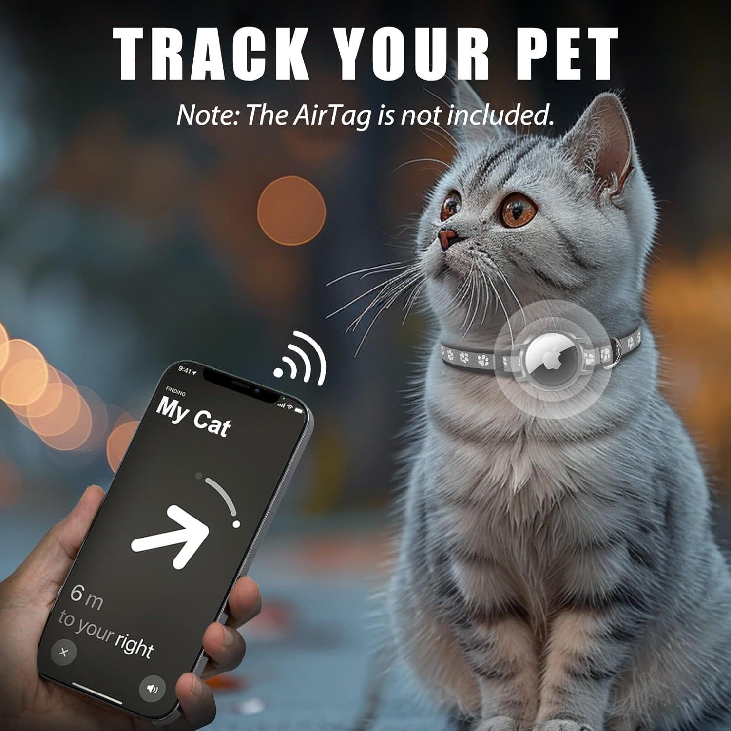 Collar para Gato Sucegi con Soporte AirTag Negro Ajustable