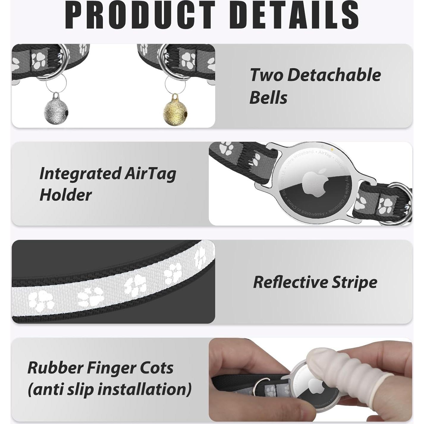 Collar para Gato Sucegi con Soporte AirTag Negro Ajustable