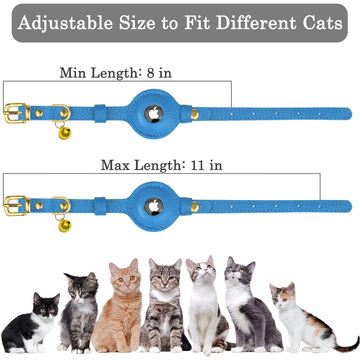 Collar de gato OOPSDOGGY de cuero para AirTag azul