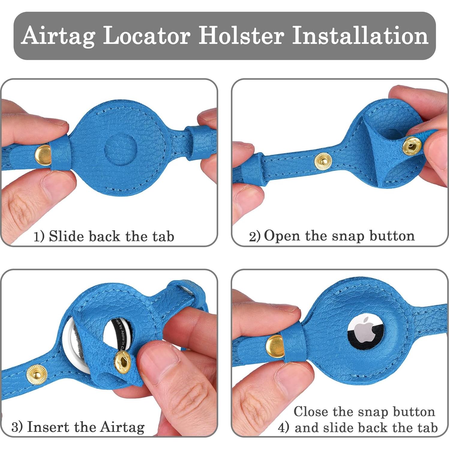 Collar de gato OOPSDOGGY de cuero para AirTag azul