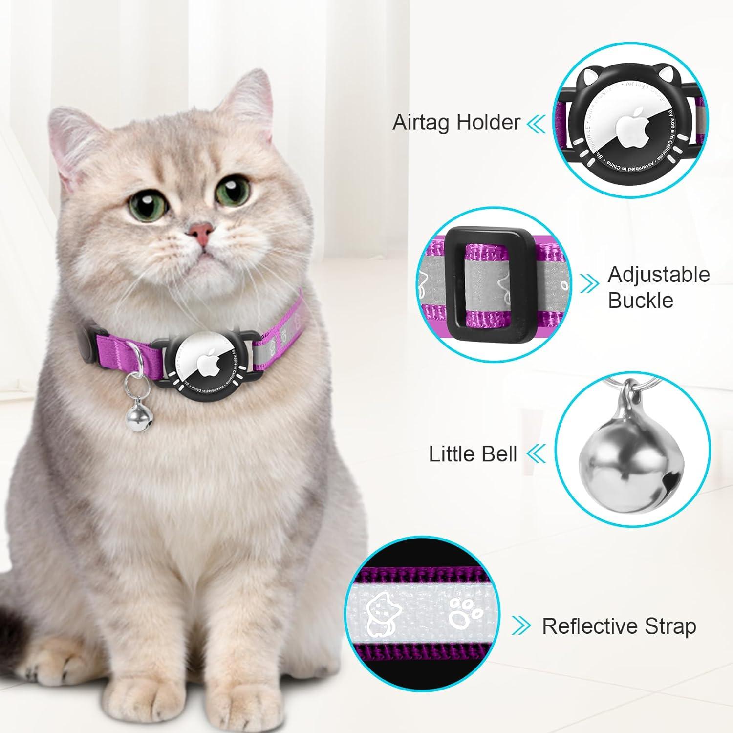 Collar para Gato AgoumLux XS Morado Reflectante con Soporte AirTag