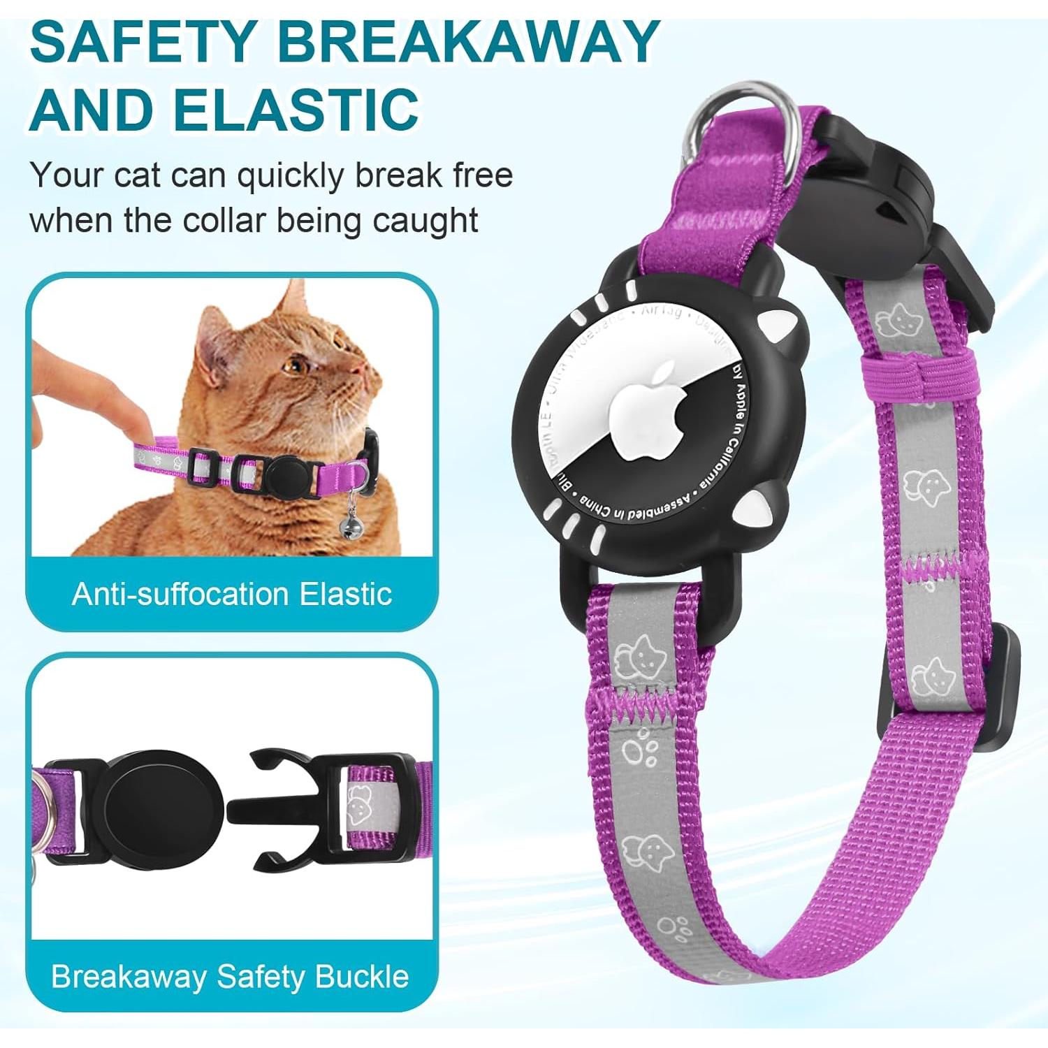 Collar para Gato AgoumLux XS Morado Reflectante con Soporte AirTag