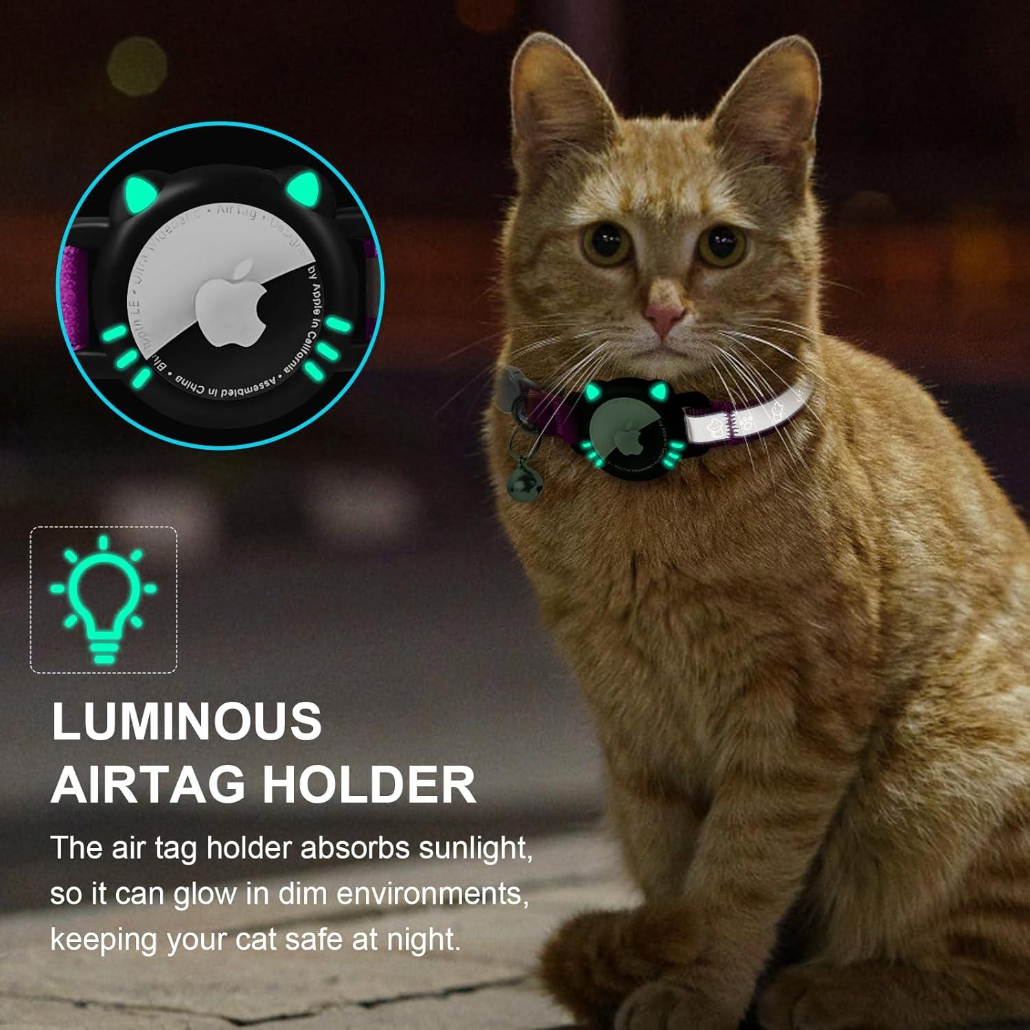Collar para Gato AgoumLux XS Morado Reflectante con Soporte AirTag