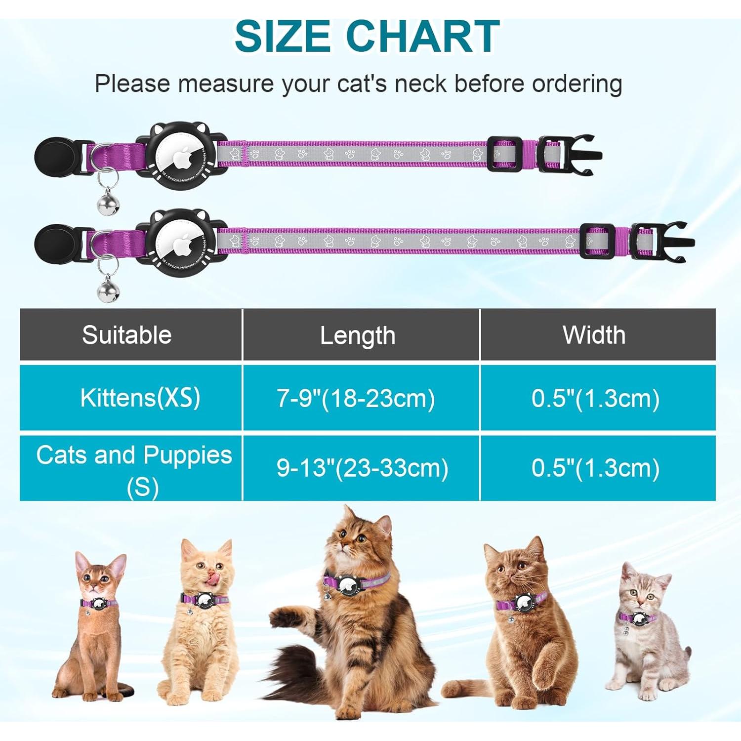 Collar para Gato AgoumLux XS Morado Reflectante con Soporte AirTag