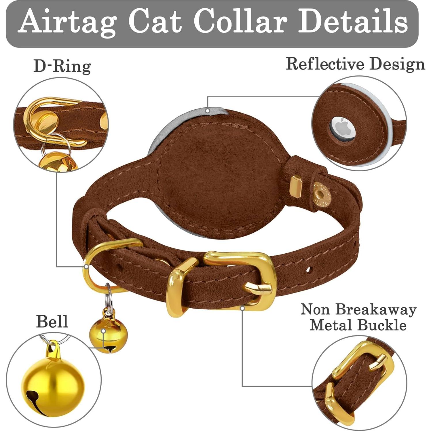 Collar Reflectante de Cuero OOPSDOGGY para Gatos Marrón