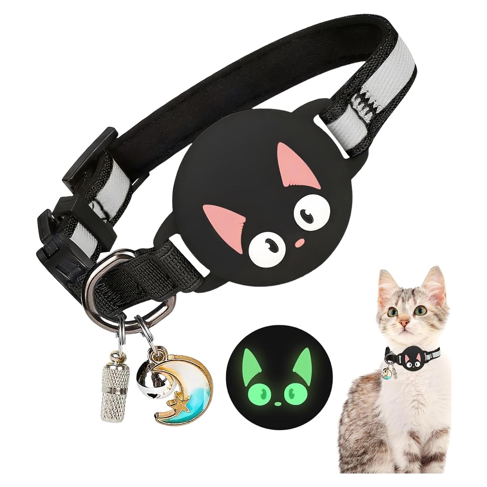 Collar para Gatos Woyinger Reflectante con Soporte AirTag Negro