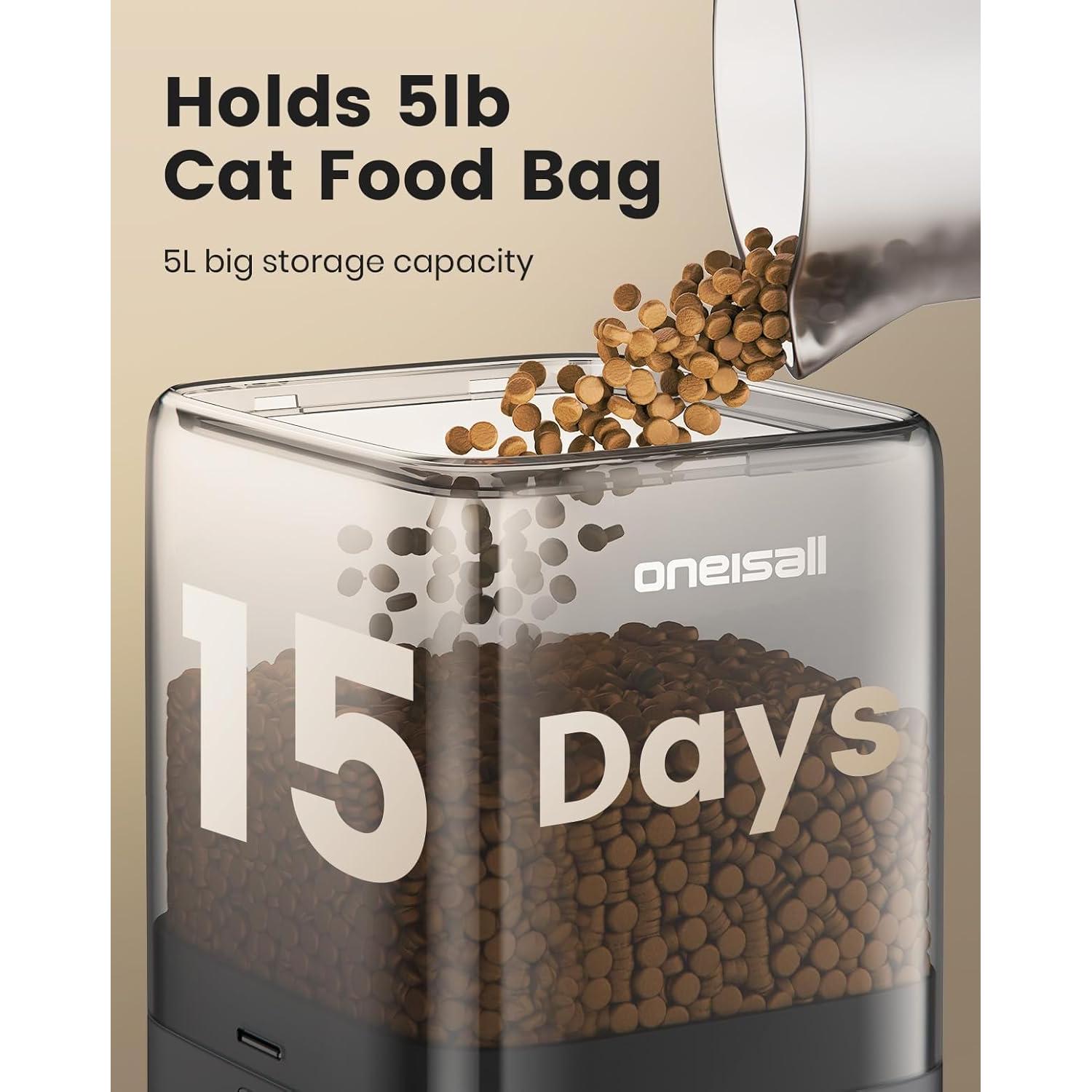 Comedero Automático para Gatos Oneisall 5L 2 Gatos Programable