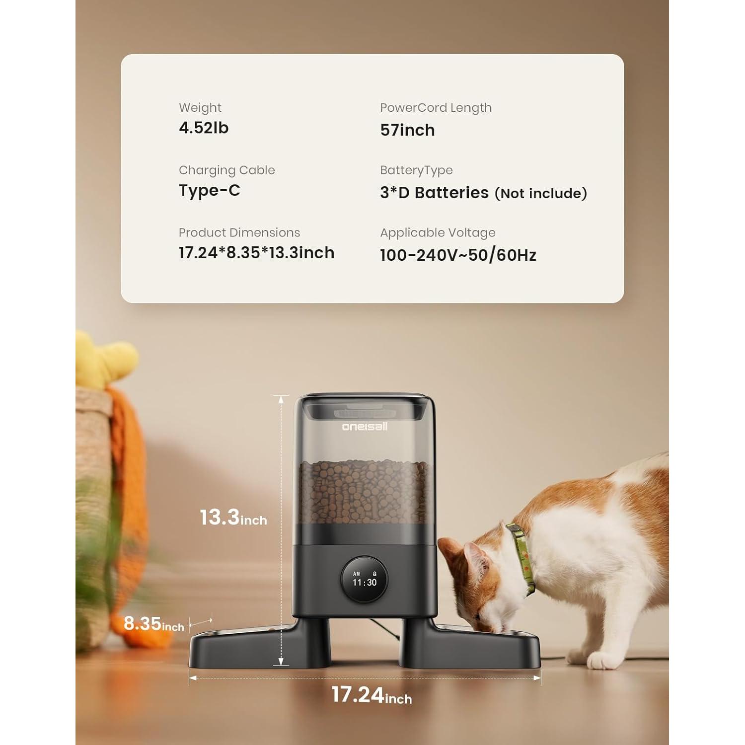 Comedero Automático para Gatos Oneisall 5L 2 Gatos Programable